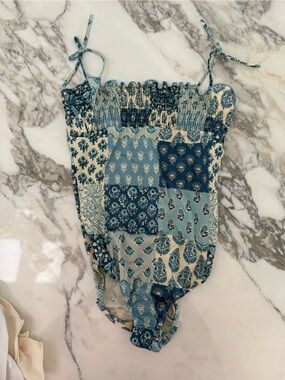MC2 Saint Barth Blue and Cream Patchwork Smocked One-Piece Swim